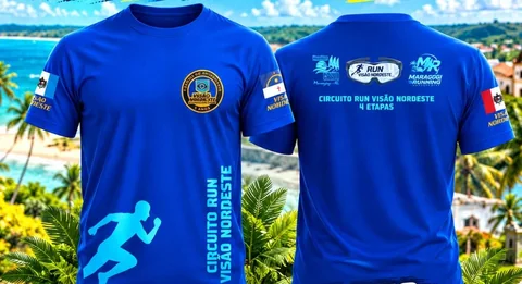 Referência visual da camisa azul do circuito, frente e costas